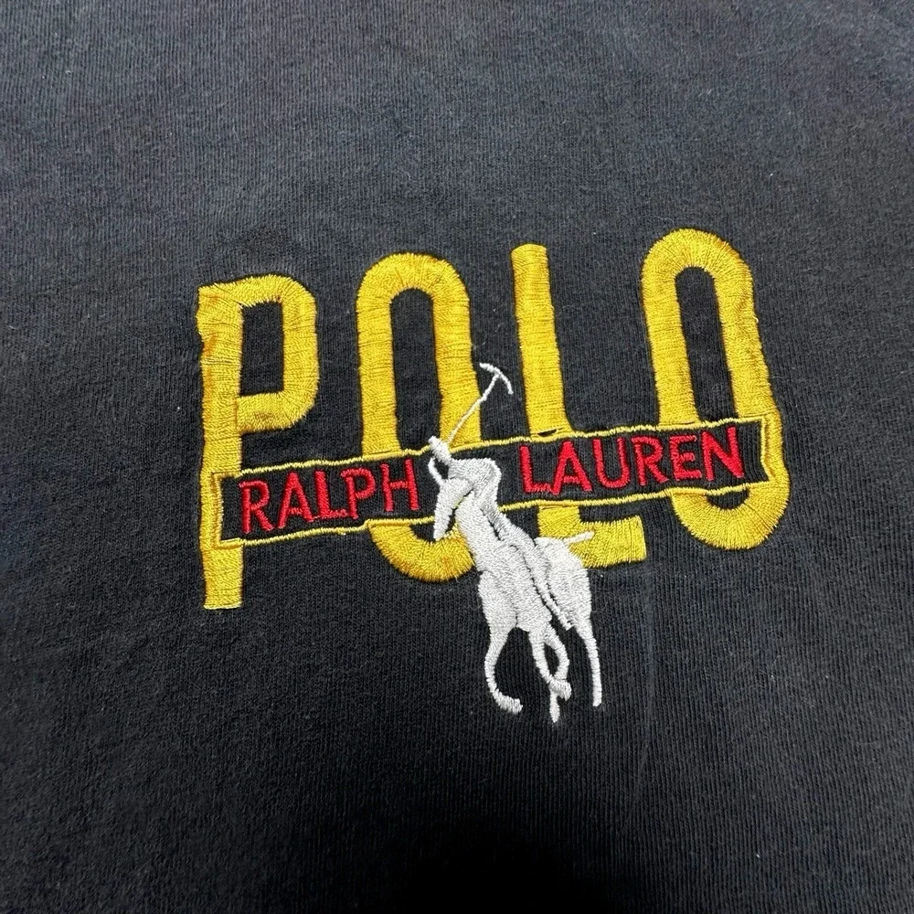VTG Polo Ralph Lauren Shirt‎ Men's Black Medium Big Pony USA Made 100% Cotton